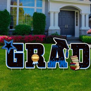 Jetec Graduation Yard Sign Class of 2025 Grad Yard Sign Graduation Decoration 2025 Lawn Sign Large Glitter Waterproof Grad Sign with Stake for Graduation Party Outdoor Garden Supply(Blue)