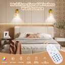 Battery Operated Wall Sconce with Remote, Vintage Rechargeable Wall Sconces Set of Two, Dimmable RGB Bulbs Amber Tulip Glass Wireless Wall Lights for Bedroom Living Room Sconces Wall Decor Set of 2