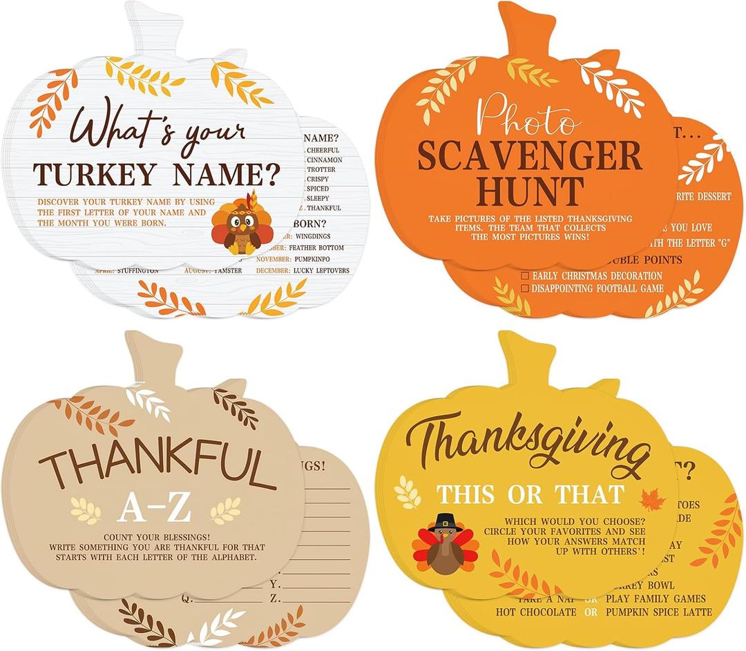 COCHIE Thanksgiving Games for Family Party Adults Office Large Groups, What is Your Turkey Name Games, Autumn Photo Scavenger Hunt Game, Fall This or That Classroom Activities (Pumpkin)
