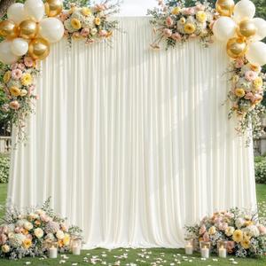 8x10FT Cream White Backdrop Curtains for Wedding Parties, Wrinkle Free Polyester Photography Backdrop Drapes for Wedding Baby Shower Birthday Parties Stage Background Stand Decorations 4x10ft,2 Panels