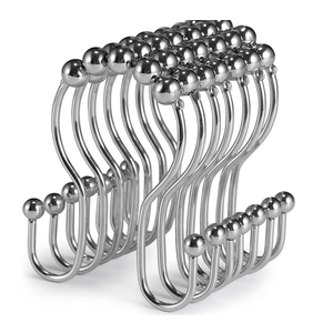 Metal Shower Curtain Hooks, Set of 12, Rust Proof Shower Curtain Hooks Rings, Durable S Shaped Hooks Hangers for Shower Curtains, Kitchen Utensils, Clothes, Towels (Chrome)