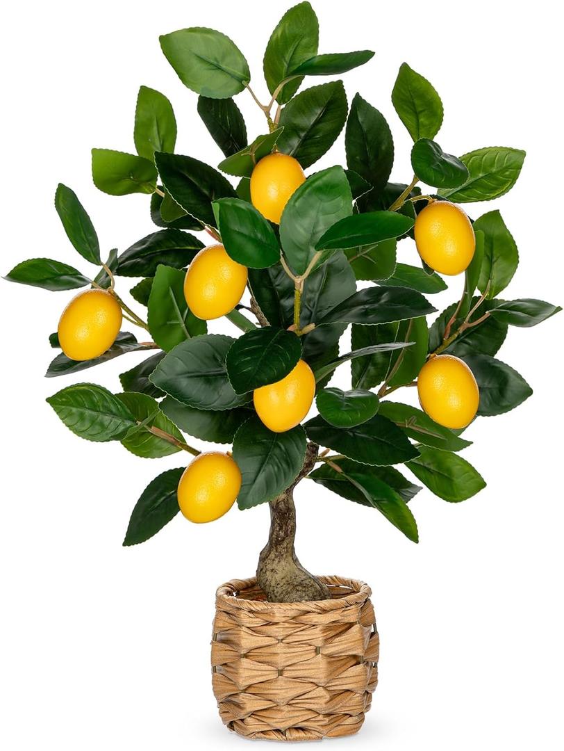 Artificial Potted Plants 17.3 inches Small Fake Lemon Tree Artificial Lemons Citrus Tree with Woven Pot Faux Plants Indoor Lemon Decorations for Home,Office, Living Room Table, Desk