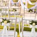 Mindsoft 12 Pcs Ivory Bows Wedding Aisle Decorations 3.94 x 11.8 inch Satin Bows for Chairs Decorative with Nylon Self-Adhesive Tape for Pew Back Elegant Ribbons for Wedding Background Aisle Decor