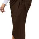 Women Ruched Pencil Skirt High Waist Wrap Tie Front Asymmetrical Long Maxi Skirts Bodycon with Slit (Medium, Brown)