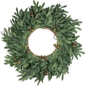 24 inch Olive Wreaths for Front Door, Artificial Large Spring Summer All Seasons Year Round Green Olive Branch Wreath for Home Outdoor Indoor Farmhouse Porch Window