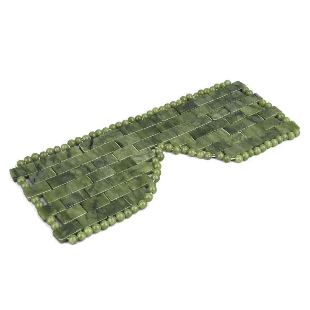 Jade Eye Mask,Large Facial Cooling Mask with Green Ear Strings 100% Real Jade for Hot & Cold Therapy,Green Jade Facial Eyes Sleeping Mask Relief Eye Cover, No Ear Straps