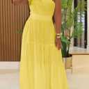 Lucuna Women's Linen One Shoulder Flowy Summer Boho Maxi Dresses (Yellow, L)