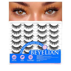 BEYELIAN False Eyelashes 14 Pairs Eye Lashes 12-18mm Strip Lash Pack Soft 3D Volume Faux Mink Lashes That Look Like Extensions C180