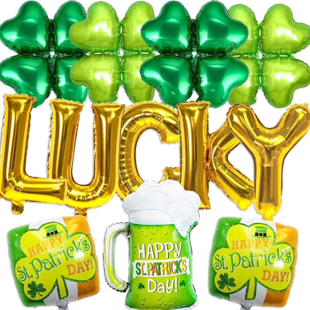 3 x Gold Lucky Balloon St. Patrick's Day Balloons,12 Pcs Lucky Balloons Four Leaf Balloons for Lucky Decorations St Patricks Day Party Supplies
