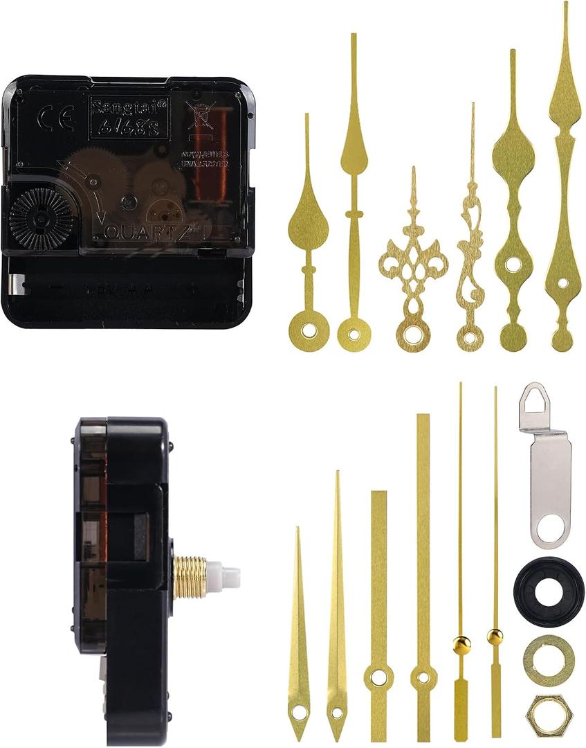 2 Pack High Torque Clock Movement with 5 Pair Gold Clock Hands, Wall Clock Replacement Mechanism, Quartz DIY Repair Kit, Battery Powered