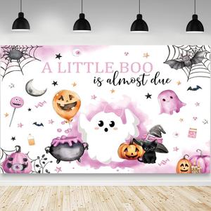 7x5ft Halloween Baby Shower Backdrop for Girls A Little Boo is Almost Due Pink Background Decorations Halloween Cute Ghost Boo Newborn Baby Party Photo Booth Props