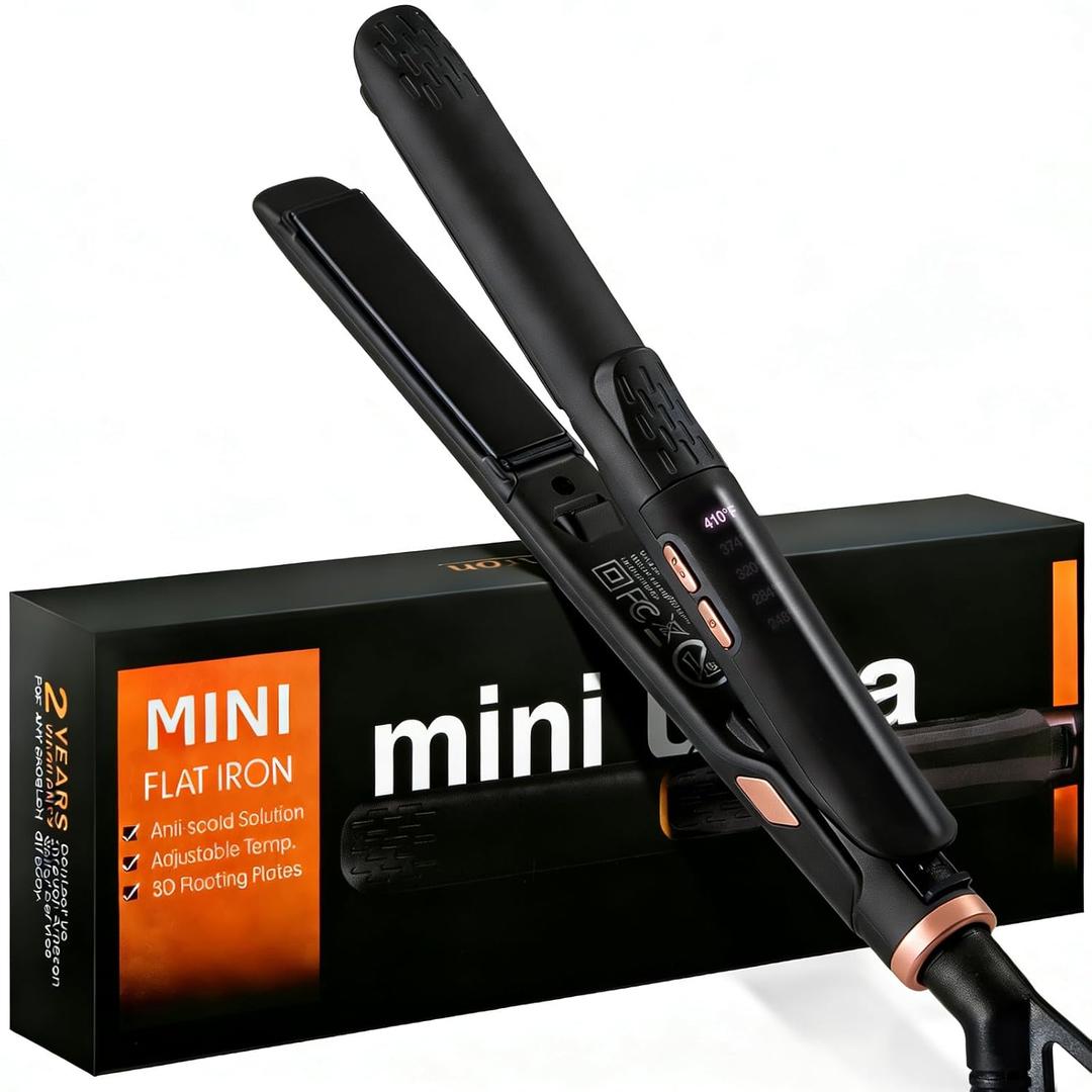 ORYNNE Mini Flat Iron 1/2 Inch Ceramic Titanium Small Hair Straightener with 5 Temperature Settings, Auto-Off, Dual Voltage Mini Hair Straightener Travel Size for Short Hair, Bangs, Bobs - Rose Gold