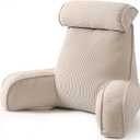 Reading Pillow for Sitting Up in Bed, Corduroy Backrest Pillow with Arms, Side Pocket & Washable Cover, Bed Rest Pillow Back Support for Adults, Beige Gray, Large