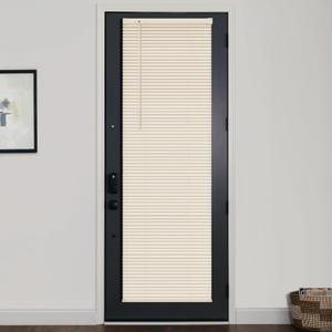 LazBlinds 1" Vinyl Mini Blinds for Doors, Cordless French Door Blinds for Privacy, Light Filtering Privacy Horizontal Shades for Front Door Patio Sidelight Glass Door, 15 3/4" W x 70" H, Beige