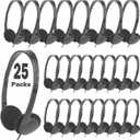 25 Pack Bulk Headphones Earphone Earbud for Classroom Kids, Wholesale Wired Adjustable On Ear Headphones for Students, Schools, Libraries, Museums, Hotels, Hospitals and More(LS04,25 Black)