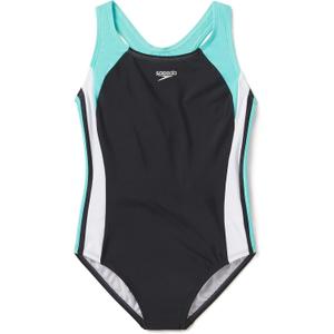 Speedo Girls' Swimsuit One Piece Infinity Splice Thick Strap, 2023 Sea Level, 14