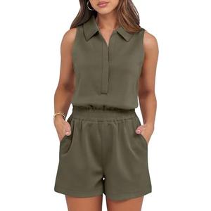 ANRABESS Romper for Womens 2025 Summer Dressy Casual Sleeveless V Neck One Piece Short Jumpsuit Lounge Travel Outfits Clothes, M
