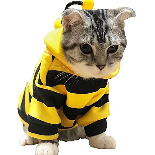 Anelekor Pet Bee Halloween Costume Dog Hoodies Cat Holiday Cosplay Warm Clothes Puppy Cute Hooded Coat Christmas Outfits for Cat and Small Dogs (Yellow, X-Small) 2 Pack