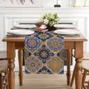 Boho Bohemian Table Runner 90 Inches Long, Vintage Seasonal Blue Table Runners for Party Kitchen Dining Coffee Table Bedroom Dressers Indoor Outdoor, Machine Washable (Bohemian C, 13” x 90”)