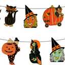 3 x Retro Halloween Banner, Vintage Halloween Bunting, Ghost Witch Owl Black Cat Party Sign, Halloween Holiday Home Garland Decorations Supplies
