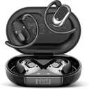 Open Ear Headphones, Bluetooth 5.4 Earphones 36H Playtime Air Conduction Headphones with Mic, Adjustable Earhook Earbuds with ENC Clear Calls/LED Display, IPX7 Waterproof Open Ear Earbuds Black