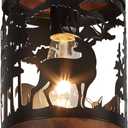 Rustic Deer Pendant Light, 1-Light Farmhouse Wood and Metal Cage Chandelier, Adjustable Hanging Ceiling Fixture for Kitchen Island, Hallway, Bar, Dining Room, Foyer, or Bedroom, (No Bulb Included)