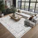 PureCozy Grey 9x12 Area Rug Vintage Washable Living Room Carpet Non Slip Neutral Bedroom Indoor Office Low Pile Large Traditional Distressed Retro Gray Accent Rug for Dining Room Bathroom Kitchen