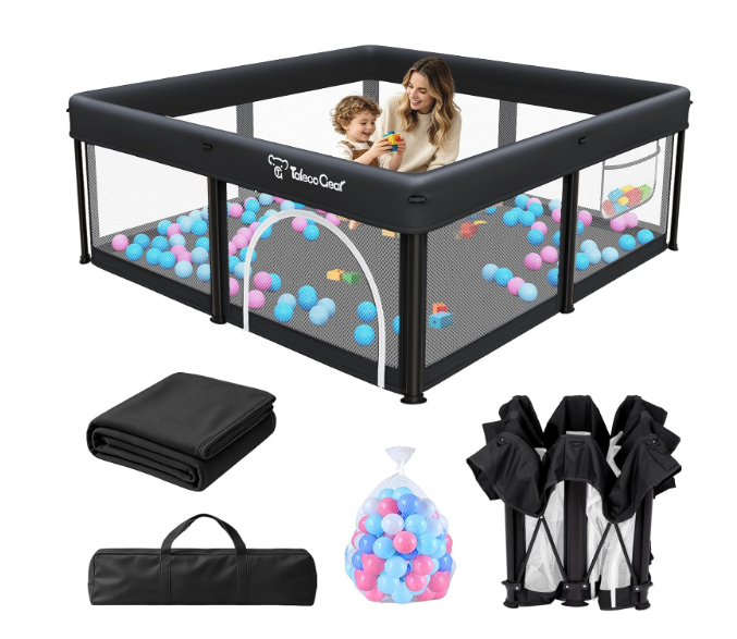 TOREVSIOR Foldable Baby Playpen with Mat, 50"50" Collapsible Play Pen for Babies and Toddlers, Indoor & Outdoor Kids Safety Play Pen, Portable Play Yard, Foldable Baby Playpen 