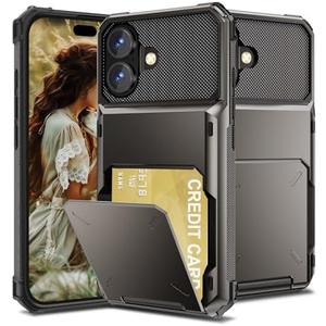 AFGHOA for iPhone 16 Case Wallet, 5 Credit Card Holder Case for Women Men, Flip Wallet Hidden ID Slot Shockproof Cover,Dual Layer TPU Hard Shell Heavy Duty Protection Bumper Case for iPhone 16 6.1