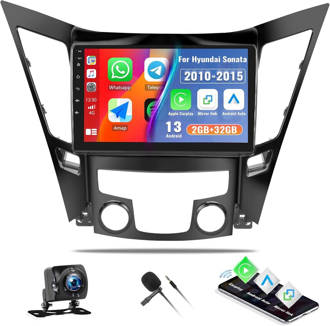 UNITOPSCI 2G+32G Android 13 Car Stereo for Hyundai Sonata 2010-2015 Wireless Apple CarPlay Android Auto 9 Inch HD Touch Screen GPS Navigation Bluetooth Mirror Link WiFi FM WiFi SWC+ Bakup Camera Mic