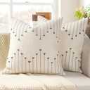 YCOLL Boho Throw Pillow Covers 18x18 Set of 2 Neutral Woven Decorative Pillowcases Cotton Tufted Couch Pillows Modern Farmhouse Accent Cushion Covers for Sofa Couch Bed Living Room Home Decor, Gray