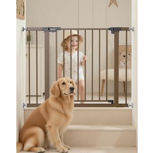 29.5-40.5" Baby Gate for Stairs, Dog Gate for Doorways, Walk Thru Auto Close Metal Baby Safety Gate for The House, Stairs and Doorways, Child Gate Pressure Mounted, Pet Gate for Dog Indoor - Brown