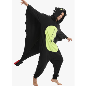 Laahoem Animal Black Dragon Pajamas Zipper Unisex Adult Hooded Men Women Jumpsuit Costume Cosplay Sleepwear, XS