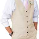 Mens Suit 2 Piece Slim Fit Suit for Men Vest Pants Suit Set for Wedding Groom Formal Business (Medium, Beige)