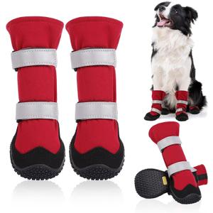 Dog Boots with Fleece Lining, Waterproof Dog Shoes for Medium and Large Dogs - Reflective, Non Slip, 2PCS Outdoor Snow Dogs Boots & Paw Protectors for Winter (Red, 6)