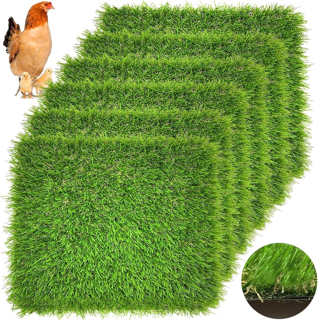 Irieiply 6 Pack 12"x12"x1.2" Chicken Nesting Pads for Laying Eggs, Washable Artificial Grass Carpet Synthetic Turf Mat Nest Box Bedding for Chicken Coop