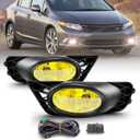 Fog Light Assembly Compatible with Honda Civic Sedan 2009 2010 2011 Fog Lamps 09 10 11 Replacement, H11 12V 55W Bulbs Wiring Harness and SwitchYellow Lens