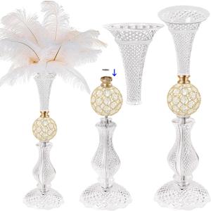 VIJIV Premium Clear Acrylic Flower Vases for Wedding Table Centerpieces, Tall Trumpet Vase for Flower Arrangement & Ostrich Feather Holder, Perfect for Wedding Galas, Anniversary & Formal Events (Tall-20.5IN)