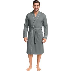 NY Threads Men's Robe Cotton Blend Knit Bathrobe (Gray, M)