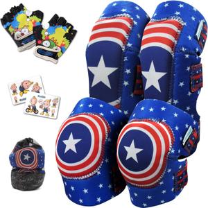 Soft-Style Kids Knee and Elbow Pads with Bike Gloves, Flexible Impact-Resistant Gear for Ages 2-11, Designed for Balance Bikes, Roller-Skating, and Skateboarding (Large)