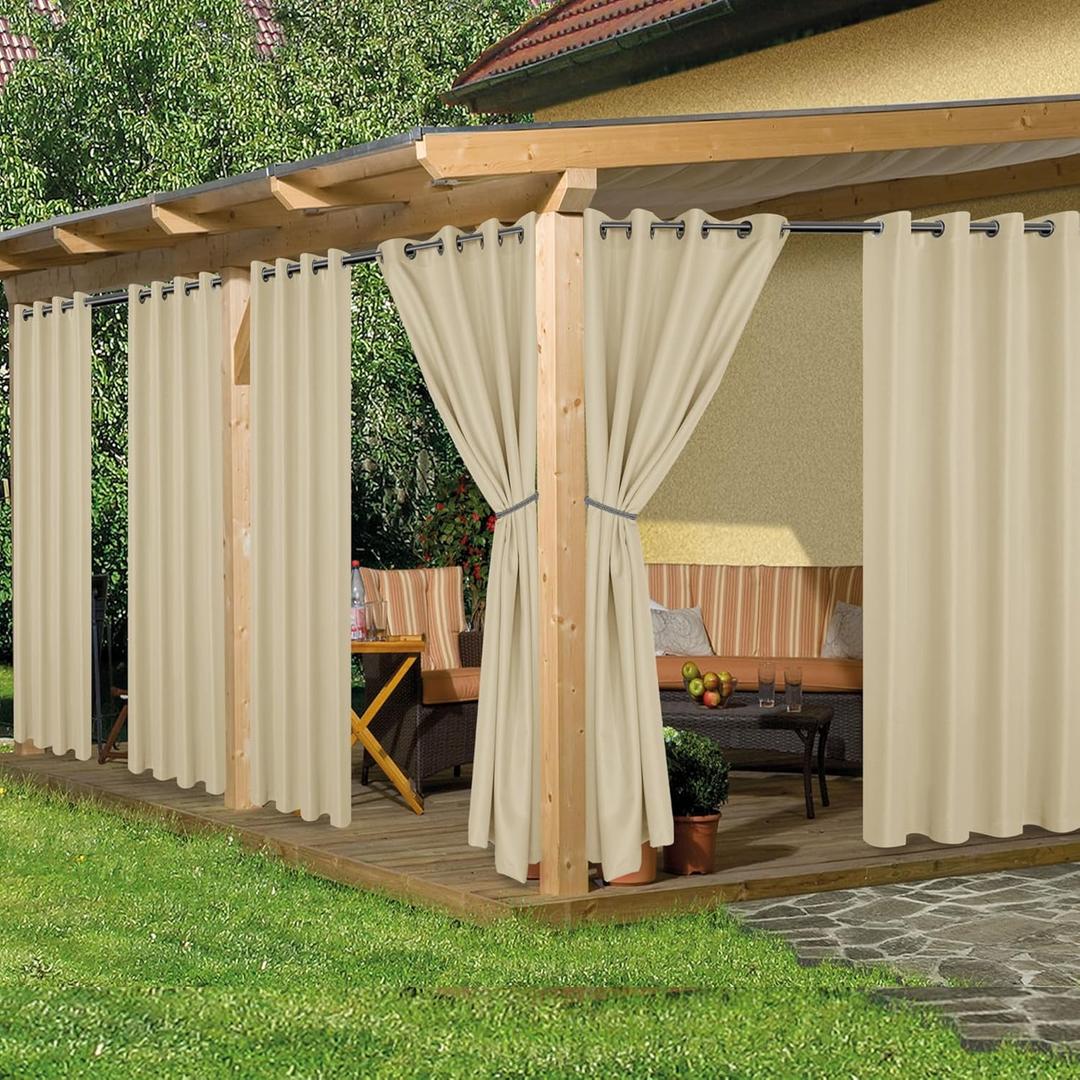 HolidayIdeas Outdoor Curtains for Patio Waterproof, 8 Panels - 54x95 Inches - Weatherproof Privacy Outsides Curtains for Cabana Porch Pergola, Sunlight & UV Blocking (Cream, Grommet Top)