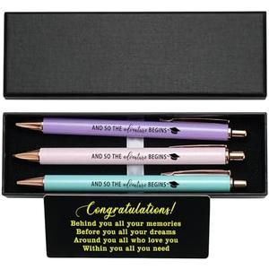 WHLBHG Student Graduation Gift And So The Adventure Begins Retractable Ballpoint Pen 3pcs Set,1mm Medium Black Ink for School Office Going Away Gift (Pen-adventure BEGINS)