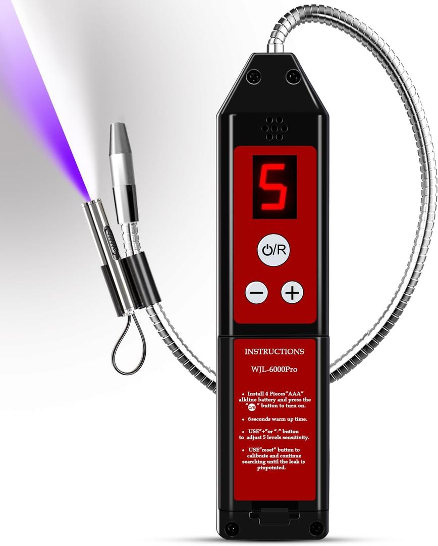 WJL-6000PRO Refrigerant Leak Detector, Freon Leak Detector with UV & LED Light, Car AC Leak Detector Kit for HVAC & Auto, 0.14 oz/yr Sensitivity for R134a R22 R410A CFC Automotive Gas Finder