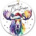 4 x Colorful Moose Christmas Ornaments 2025 - Animal Lovers Gifts for Women and Men, Unique Moose Gifts, Christmas Tree Deer Decor