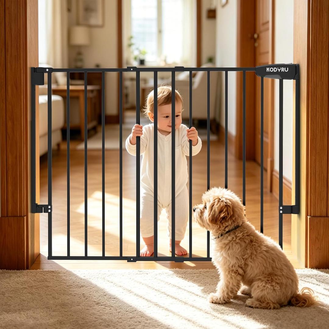 KDDYRU Baby Gate for Stairs, Kitchen & Doorways, 29-43" W 28" H No Bottom Bar – Hardware Mount Safety Dog/Pet Gate Indoor – One-Handed Auto-Close Walk-Thru Gate for Toddlers, Kids, Medium Dogs（Black）