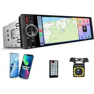 [inCell Touchscreen] 6.36" Single Din Car Stereo with Wireless/Wired CarPlay & Android Auto, 240W DSP Powerful Sound with EQ, MirrorLink, Bluetooth HandsFree, 12LED Backup Camera, AM/FM Radio