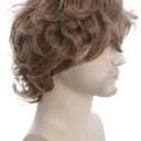 karlery Male Mens Short Curly Fluffy Brown Wig with Bang Halloween Cosplay Wig