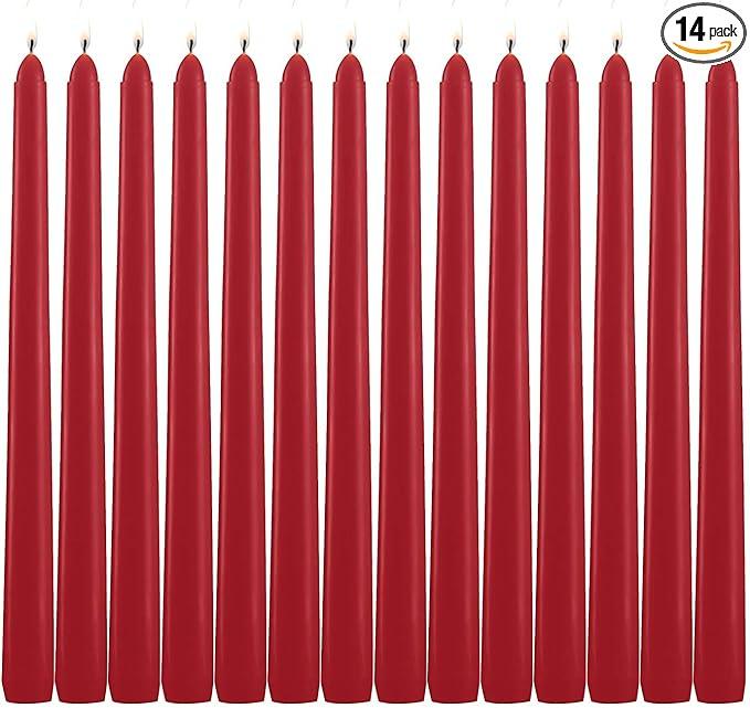 Grcdoyvl 14 Pack Tall Red Taper Candles  10 Inch Red Dripless, Unscented Dinner Candle  Paraffin Wax with Cotton Wicks  8 Hour Burn Time.