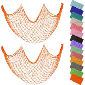 ZUEXT Decorative Fishing Net 80x40 Inch, 2 Pack Large Orange Picture Fish Net, Wall Photo Hanging Fishnet for Nautical Mermaid Pirate Ocean Themed Hawaii Beach Under The Sea Party Decorations