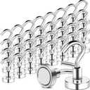 MAGXCENE 32 Pack Magnetic Hooks Heavy Duty, 25 lbs Strong Magnet Hooks for Cruise Refrigerator, Neodymium Magnets with Hooks for Grill Hanging Kitchen Tool Storage (Silver)